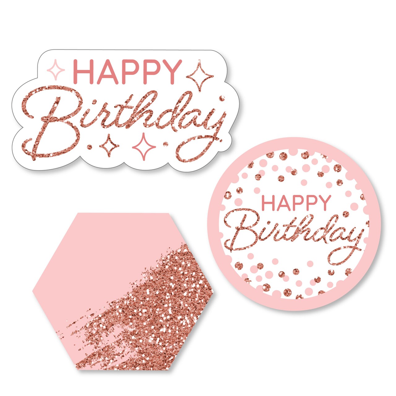 Big Dot of Happiness Pink Rose Gold Birthday - DIY Shaped Happy Birthday Party Cut-Outs - 24 Count
